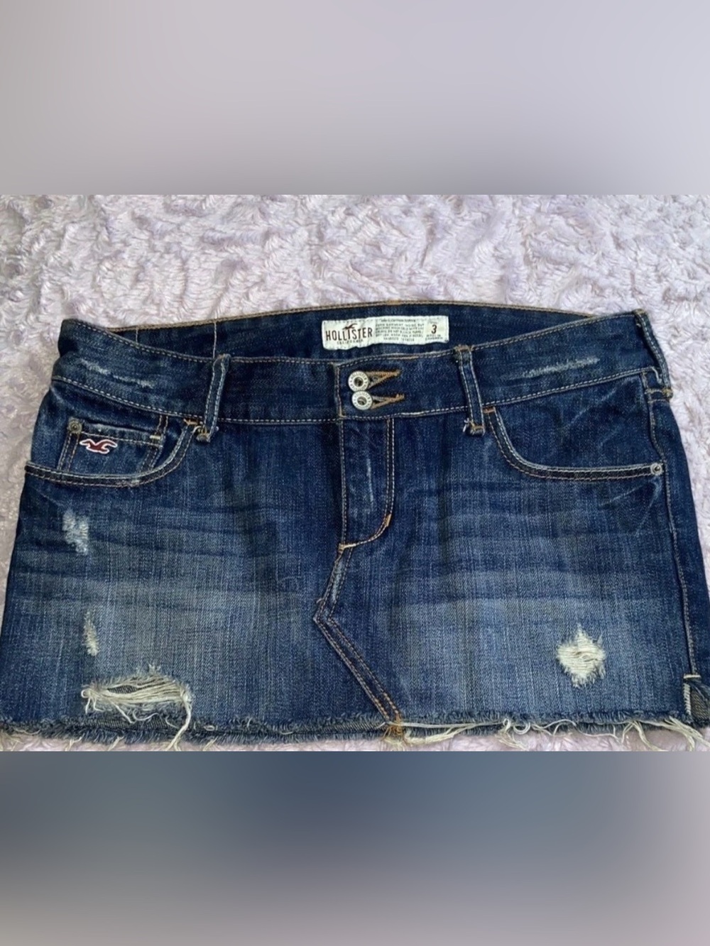 Hollister Y2K Dark Wash Distrsssed Micro Mini Baddie Low Rise Skirt Sz 3
